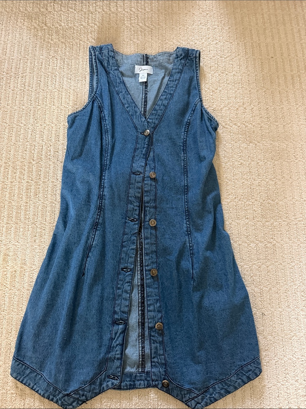 Denim Button-Front Sleeveless Dress - Blue